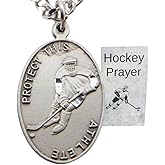 Westmon Works Hockey Pewter Medal Necklace with St Sebastian Stainless Steel Chain Boxed Set with Prayer Card Saint Expressions Premium Jewelry for Athletes