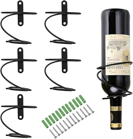 BSTKEY 6 Pack Wall Mounted Iron Wine Bottle Holder Racks Red Wine