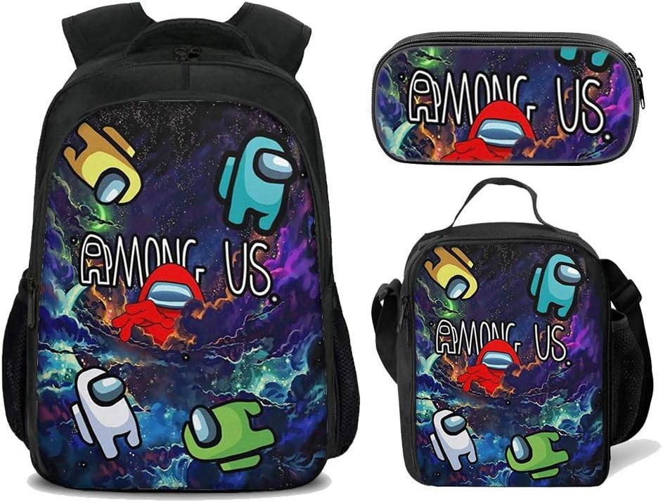 3Pcs Among Us Backpack with Lunch Box Kids Schoolbag Student Bookbag