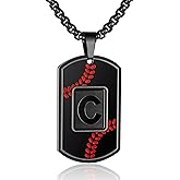A-Z Dog Tag Necklace for Men - Baseball Charm Pendant, Stainless Steel Chain 22+2 Inches, Personalized Sports Athletes Jewelry Gift