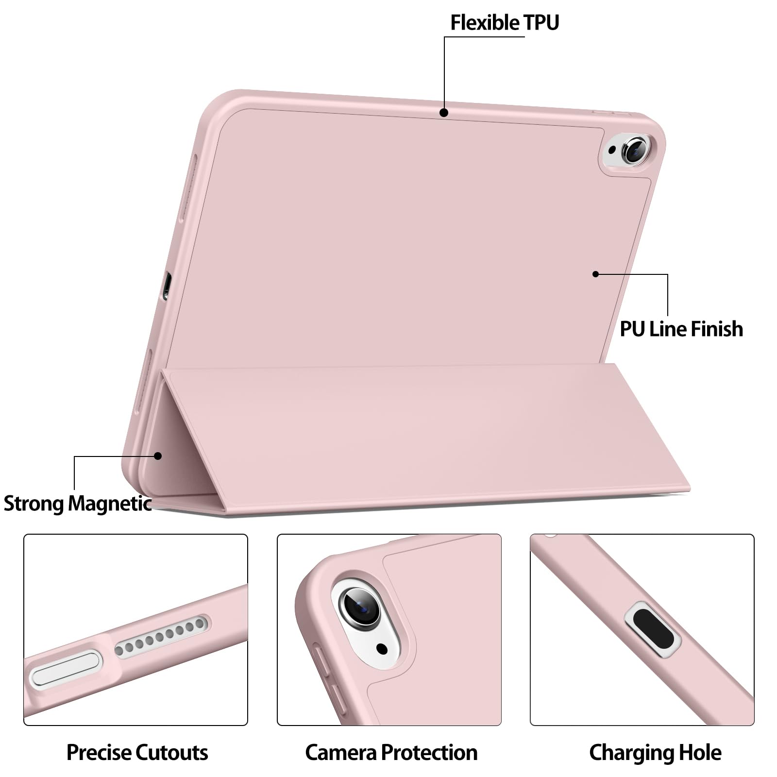 Kenke for iPad 11/10th Gen Case with Pencil Holder 11/10.9 inch 2025 A16/2022, Soft TPU Back Shell Hybrid Slim Trifold Stand Protective Cover Support Touch ID Auto Wake/Sleep (Pink)