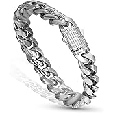 Luxfine 12mm Miami Cuban Link Bracelet 14K REAL Gold Plated Hypoallergenic Premium Stainless Steel Hip Hop Jewelry For Men Women Father Day Birthday Gift (No Color Fade, Double-sided Iced Out Clasp)