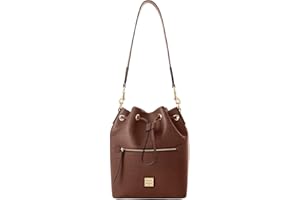 Dooney & Bourke Handbags for Women, Saffiano Drawstring Leather Bucket Bag with Wide Shoulder Strap - Brown