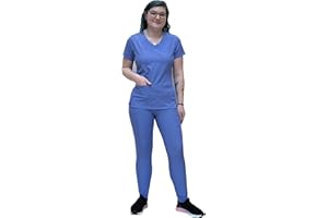 ANGIE UNIFORMS YOGAFLEX Jogger Scrubs for Women Set. Regular and PETITE. Side Spandex 2 Pockets Top with Tapered Leg Joggers