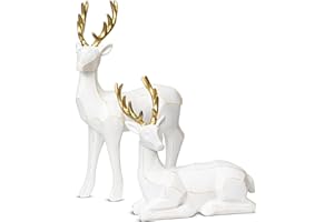KI Store Set of 2 Deer Figurines12-Inch Resin Standing and Sitting Deer Figures Reindeer Decorations for Christmas Decor Disp