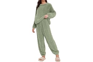 GENERIC Fleece Pajamas Sets for Women Fall Winter Warm Soft Flannel 2 Piece Lounge Wear Ladies Cute Pius Size Fuzzy Sleepwear