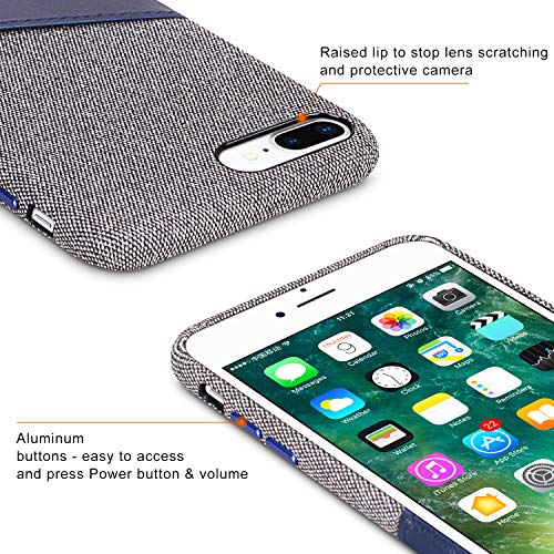 Lopie [Sea Island Cotton Series] Slim Card Case Compatible for iPhone 7 Plus and iPhone 8 Plus, Fabric Protection Cover with Leather Card Holder Slot Design, Blue - Thumbnail 2