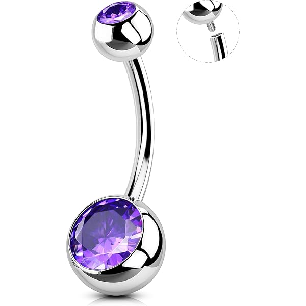 thumbnail interactive-video image 1 of Internally Threaded Double Clear Gem Navel Ring - 316L Surgical Steel, Multiple Sizes, Cubic Zirconia 1 of 2