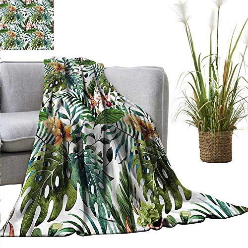WinfreyDecor Throw Blanket Anti Bacterial Leaf for The Colder Months Banana Palm Tree Leaves 62"x62"