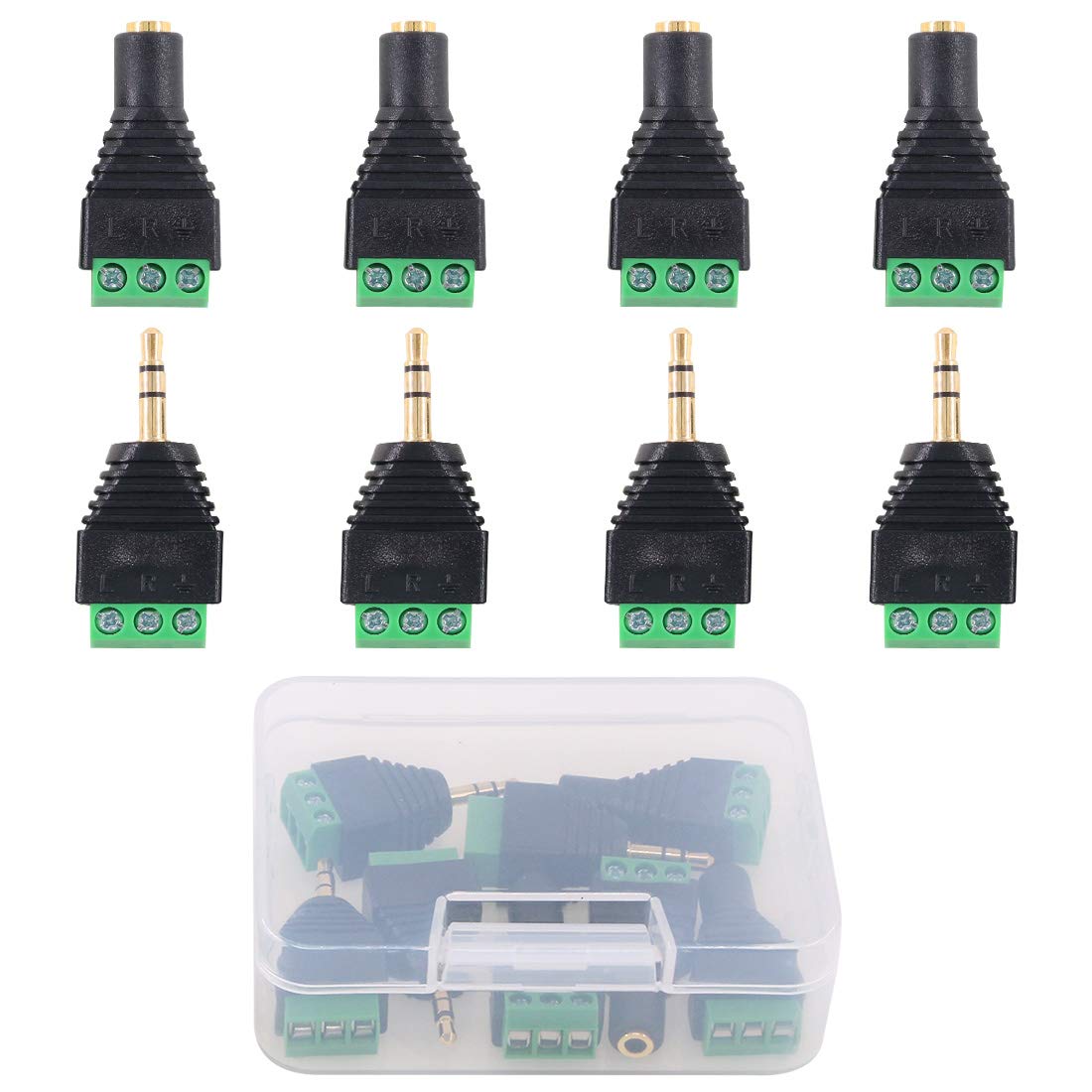 Glarks 8Pcs 3.5mm(1/8inch) Stereo Audio Balanced Male & Female Jack to AV 3-Screw Video Balun Terminal Adapter Connector