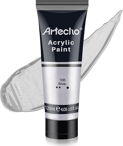 Artecho Silver Acrylic Paint 120ml Tubes for Canvas Rock Wood Fabric