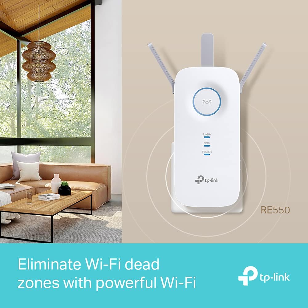TP-Link RE550 AC1900 Gigabit Mesh WiFi Range Extender-Wi-Fi Booster-WiFi Repeater, 3 External Antennas, Intelligent Signal Light,WiFi Extender Booster, Power Schedule,LED Control,Easy Setup, UK Plug