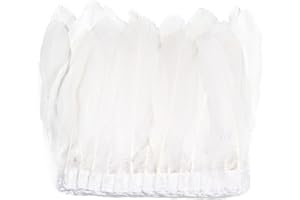 MAOFENG 2 Yards Natural Goose Feathers Trim Sewing Fringe Fashion Dress Sewing 6-8inch for DIY Handicrafts Costumes Decoration,White
