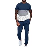 UOUA Mens 2 Piece Sweatsuits Outfits Short Sleeve Pullover Loungewear & Joggers Sweatpants Summer Casual Track Suits Set