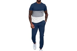 UOUA Mens 2 Piece Sweatsuits Outfits Short Sleeve Pullover Loungewear & Joggers Sweatpants Summer Casual Track Suits Set