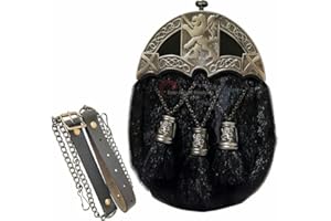 Scottish Kilt Full Dress Sporran Lion Cantel Sporran Antique Unique Lion.360 (Black V-Chain)