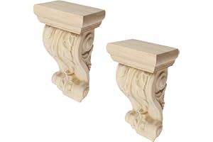 Woogim Retro Floral Carved Rubber Wood Corbel 4.69"*3.15"*8.84" Wooden Bracket Decorative Corbels 2PCS for European Villa Porch Wine Cabinet Shelves Decoration