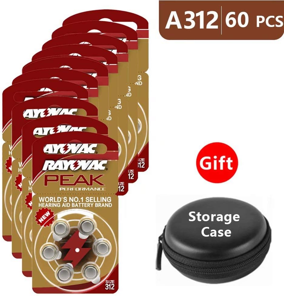 Hearing Aid Batteries Size 312 za Rayovac Peak Performance,Pack of 60,Brown Tab PR41 1.45V Type 312 Zinc Air Battery for Hearing Aids Sound Amplifier