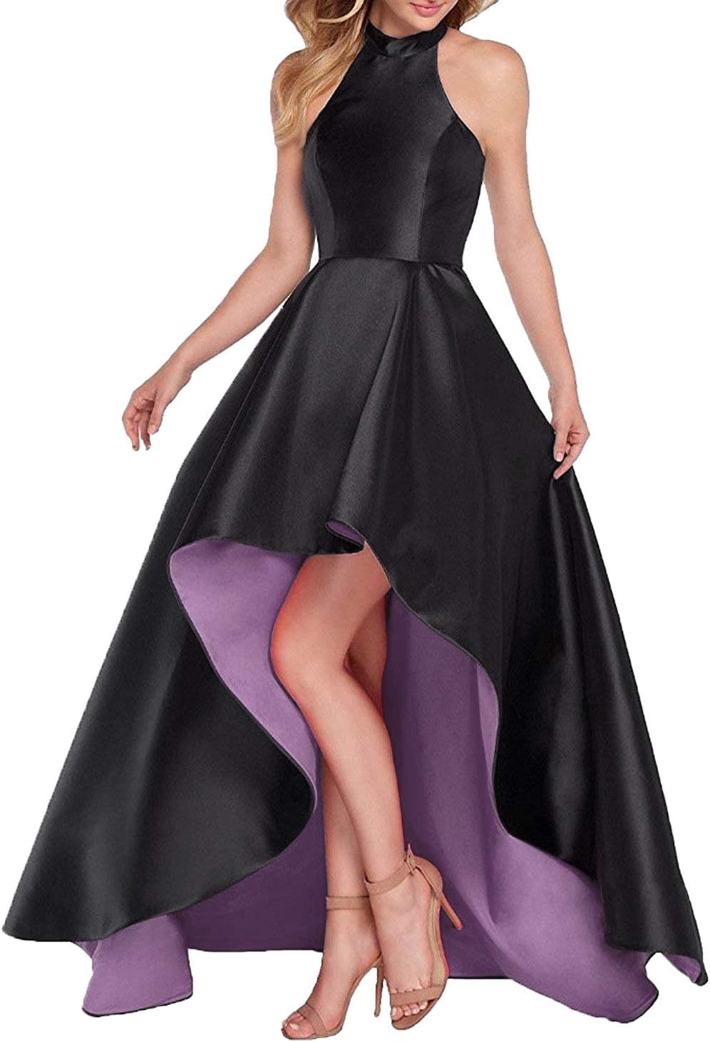 DYS Women's Prom Homecoming Dresses High Low Halter Formal Evening Dress Lace up