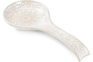 MIKIGEY Ceramic Spoon Rest, 9 Inches Large Spoon Holder for Kitchen Counter, Kitchen Accessories, Dishwasher Safe, White