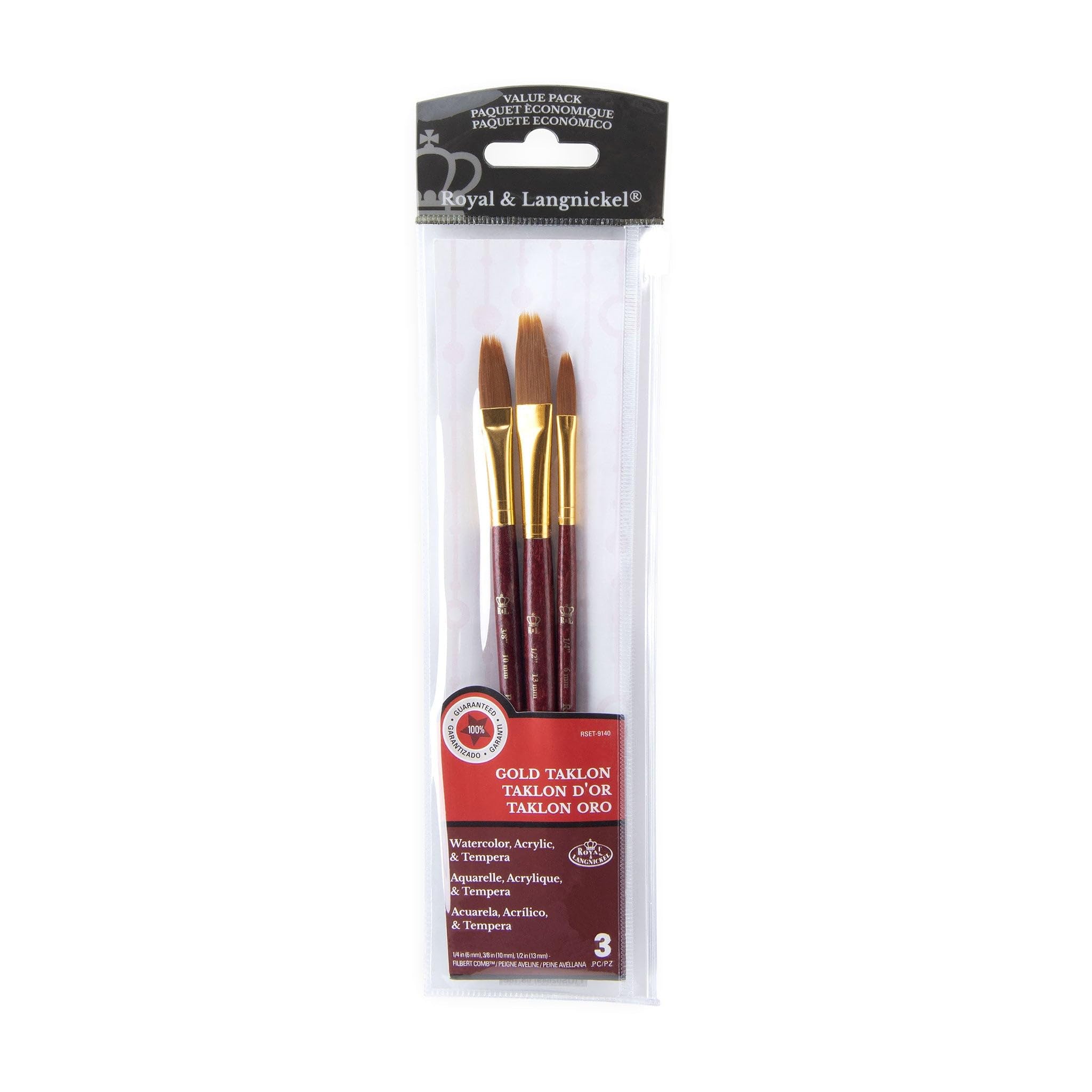 Royal and Langnickel Filbert Combs Taklon Variety Brush Set - Gold (Pack of 3)