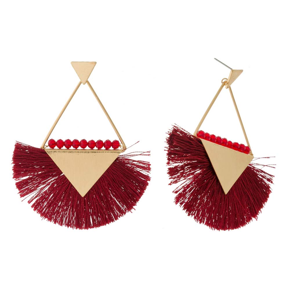 Tata Gisèle Fantasy Drop Earrings in Gold-Plated Metal, Beads and Cotton - Egyptian Dream - Colour Red - 6.5 cm