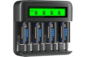 CITYORK Rechargeable C Batteries with Charger, 4 Pack 5000mAh Ni-MH C-Size Battery with 8 Bay LCD Universal Battery Charger f