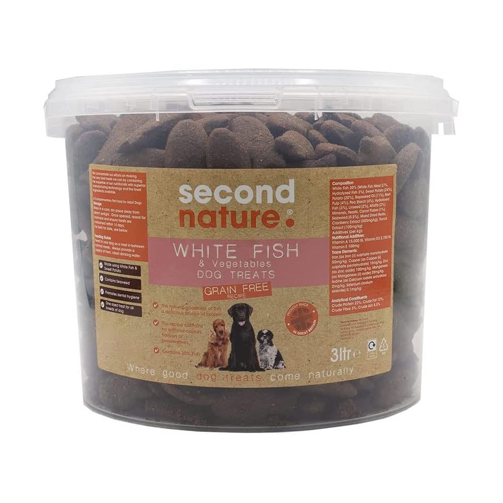 Second Nature Grain Free Dog Treats Fish & Vegetable 3L - Natural Dog Training Treats, Dog Biscuits & Snacks, & Healthy Dog Treats for Small Dogs & Large