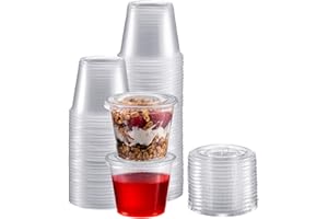 Zeml Portion Cups with Lids (5.5 Ounces, 100 Pack) | Disposable Plastic Cups for Meal Prep, Portion Control, Salad Dressing, & Medicine | Small Plastic Condiment Container