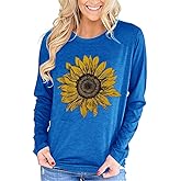 Pfvkeree Women's Sunflower Graphic T Shirt Cute Funny Long Sleeve Casual Cotton Tee Tops