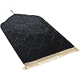 JE JOUE Prayer Rug Muslim Mat Islamic - Thickening Sponge Muslim Rug for Kids Men Women with Islam Prayer Beads for Eid Travel Ramadan, Soft Luxury Great for Knees and Forehead （Black）