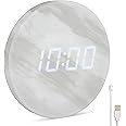 Leafre Minimalist LED Digital Wall Clock – USB Powered | Marble Style | 12/24 Hour, Night Mode, Silent Clock | Aesthetic Room Decor for Kitchen, Living Room, Bedroom, Classroom, Office (9 in)