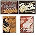 Fender Guitar Sign Bundle - Fine Electric Instruments with Headstock, Stratocaster, Fine Electric Instruments with Man and Weathered Guitars & Amplifier Tin Signs.