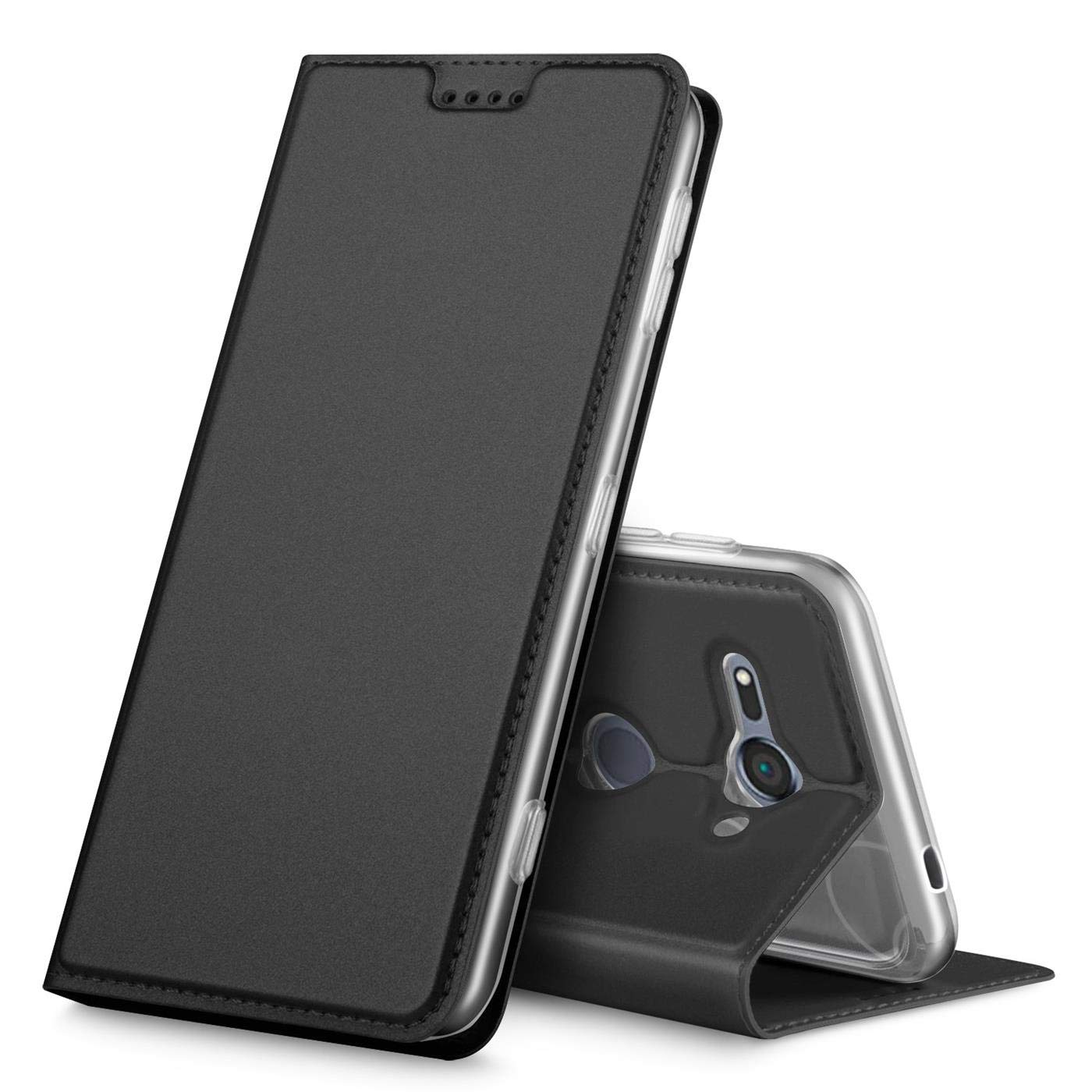 Verco Case compatible with Sony Xperia XZ2 Compact, Flip Wallet Cover with Magnetic Closure for Xperia XZ2 Compact Phone Case - black