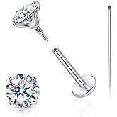 Limerencia Moissanite Internal Thread 18G Titanium Earrings, Hypoallergenic F136 Titanium Flat Back Piercing Studs, VVS1 Lab-created Moissanite Studs for Women Men Tragus Helix Cartilage Conch Labret