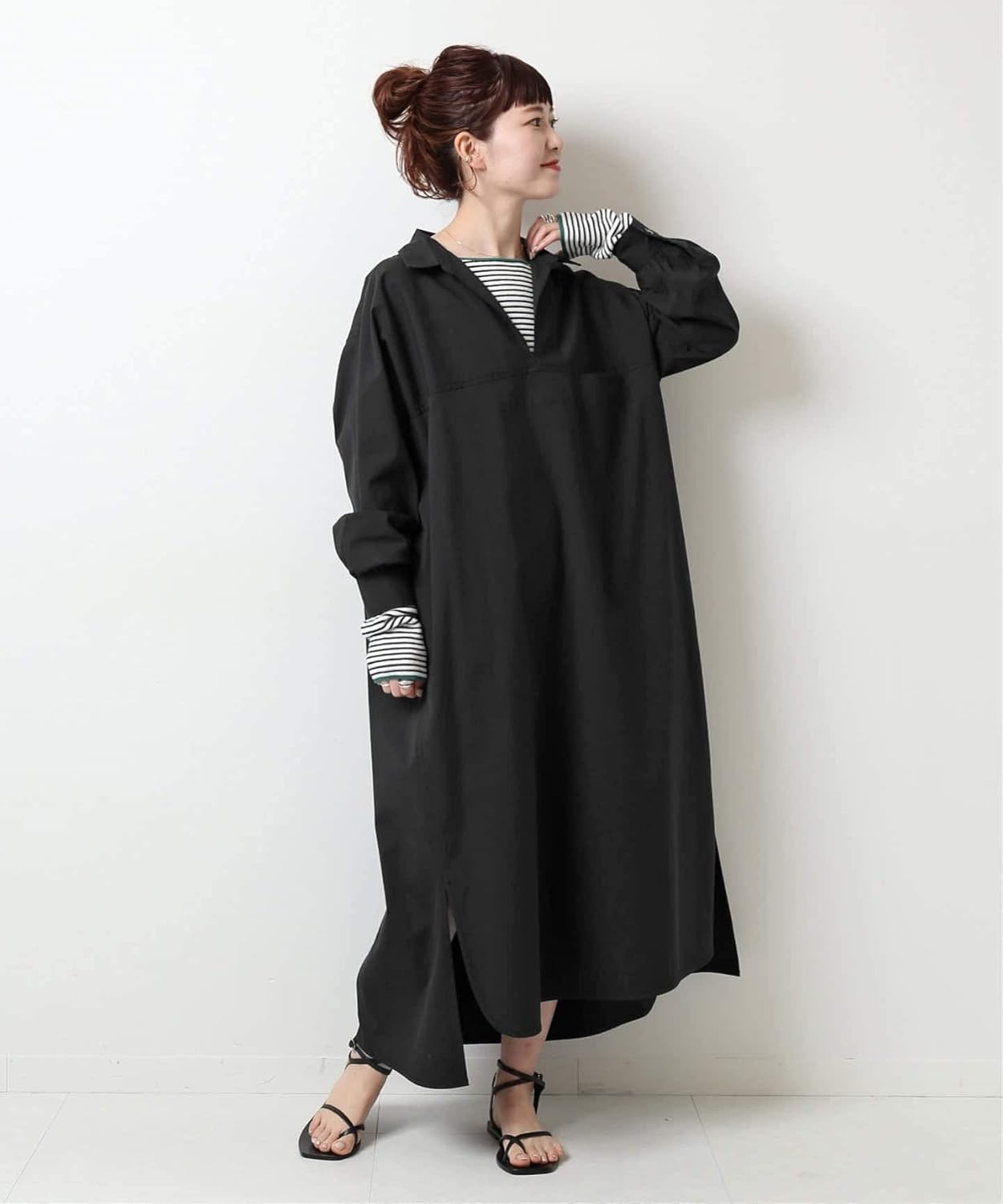 Amazon Co Jp スピック アンド スパン コードレーンオープンカラー ワンピース フリー ブラック 服 ファッション小物