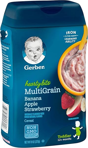 GERBER BABY CEREAL HEARTY BITS MULTIGRAIN CEREAL BANANA APPLE STRAWBERRY, 8 OUNCE