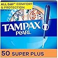 Tampax Pearl Tampons for Women, with LeakGuard Braid, Super Plus Absorbency, Unscented, 50 Count