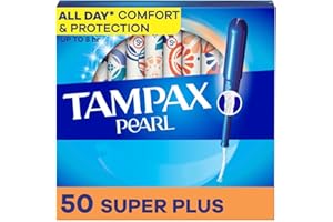 Tampax Pearl Tampons for Women, with LeakGuard Braid, Super Plus Absorbency, Unscented, 50 Count