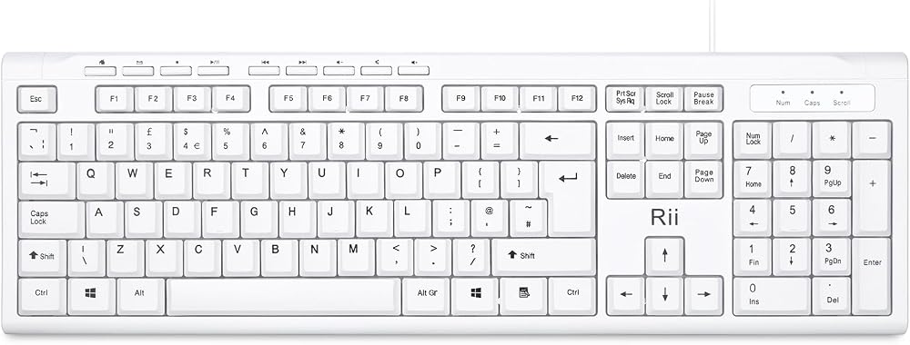 Rii RK907 USB Wired Keyboard Full Size UK Layout White