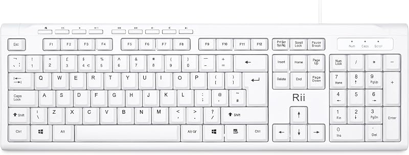 Rii RK907 USB Wired Keyboard Full Size UK Layout White