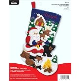 Bucilla 86931E Felt Applique Kit 18" Stocking, Santa Black Bear Cabin