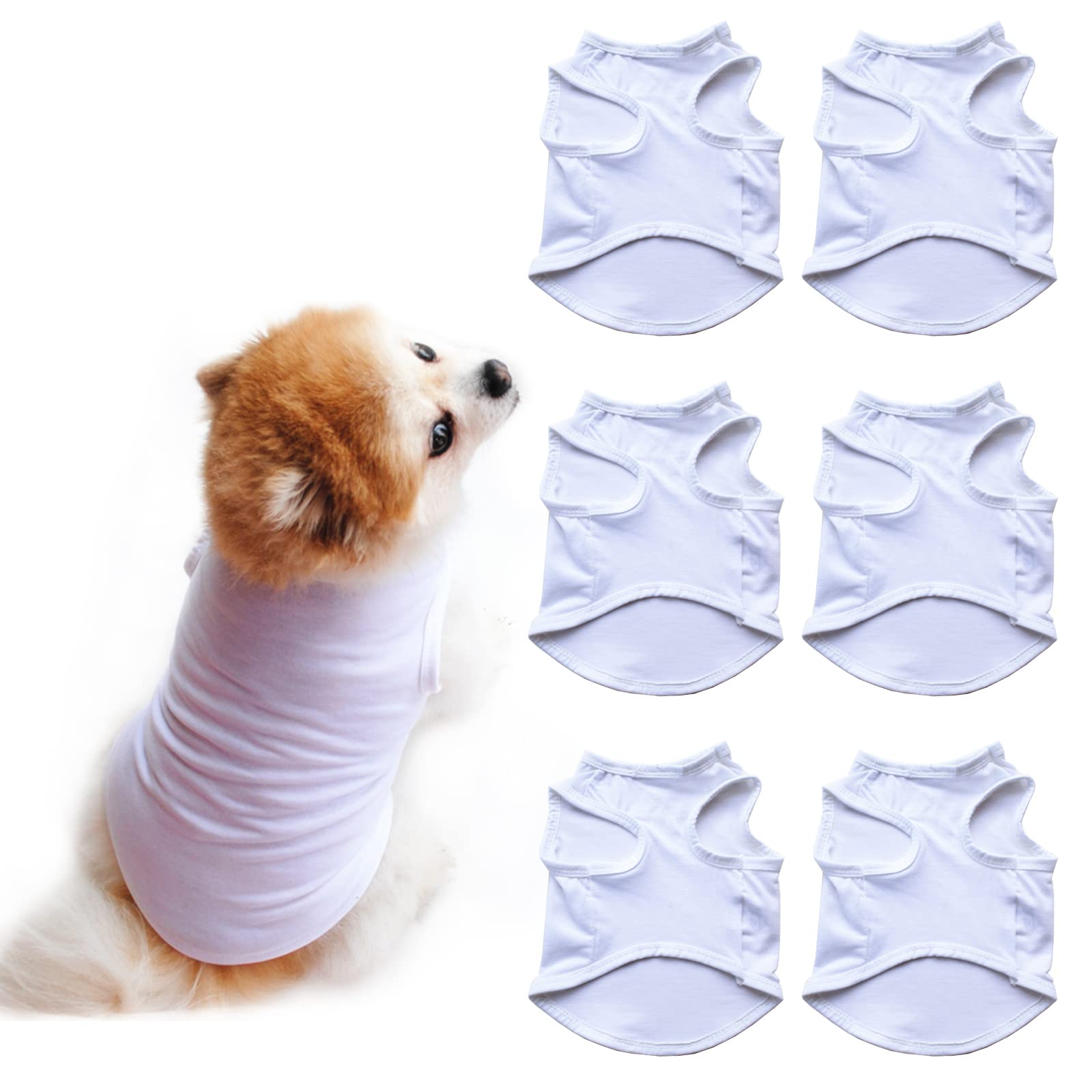 HACRAHO 6 PCS Soft White Polyester Dog & Cat Shirts, Medium, Unisex, Solid, DIY, Wedding, All Seasons, 10-25 lbs