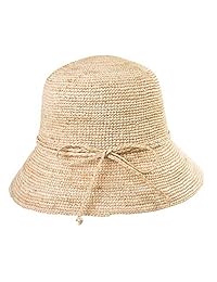 Jeff & Aimy - Sombrero de playa para mujer, 100% pajita de rafia, sombrero de verano con ala ancha, empaquetable y ajustable, 21.7 - 22.8 in
