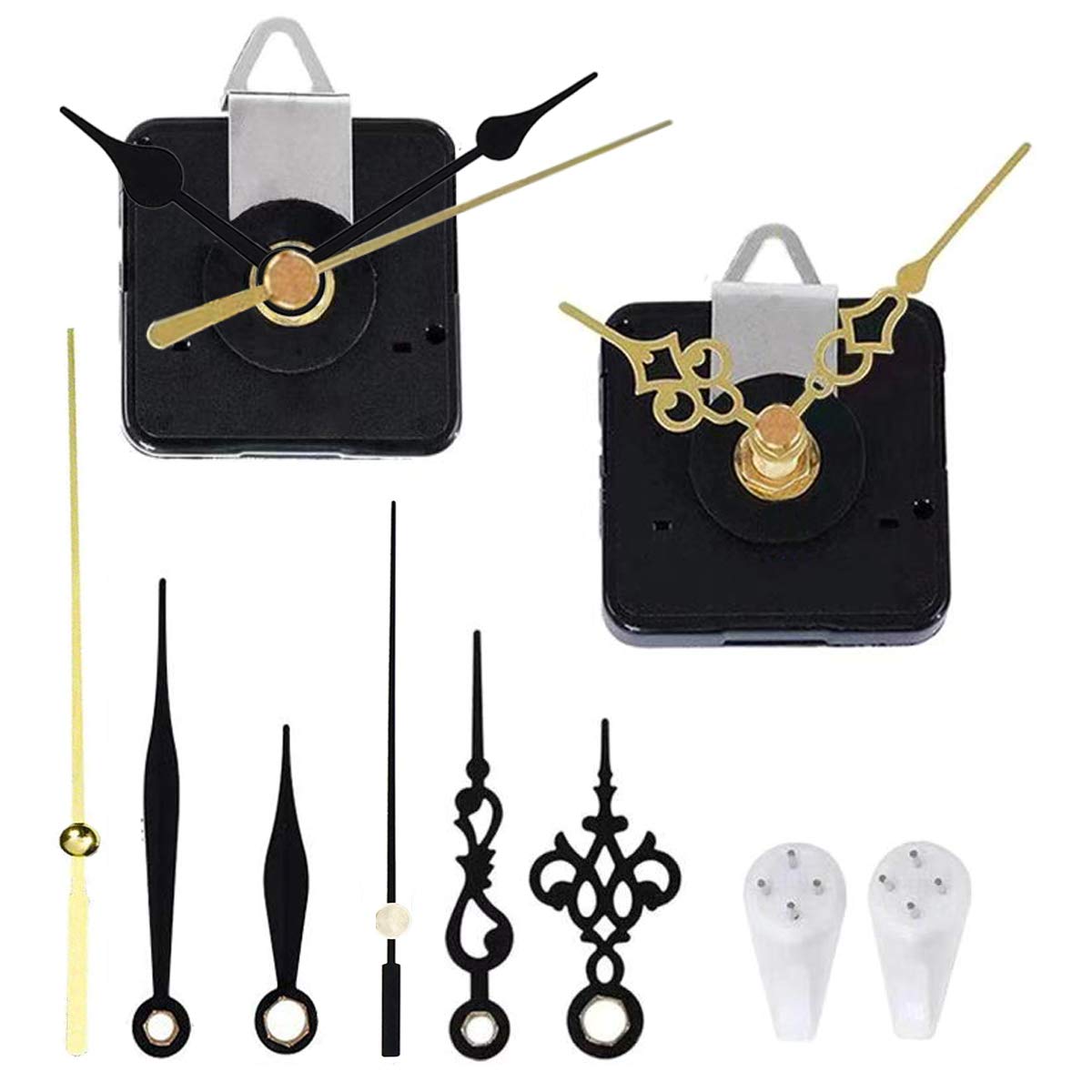 Photo 1 of 2 Pack Non Ticking Wall Clock Movements Mechanism with 4 Pairs of Short Hands Quartz Motor Kit Battery Operated DIY Repair Parts Replacement, 5/32 Inch Maximum Dial Thick, 1/2 Inch Total Shaft Length