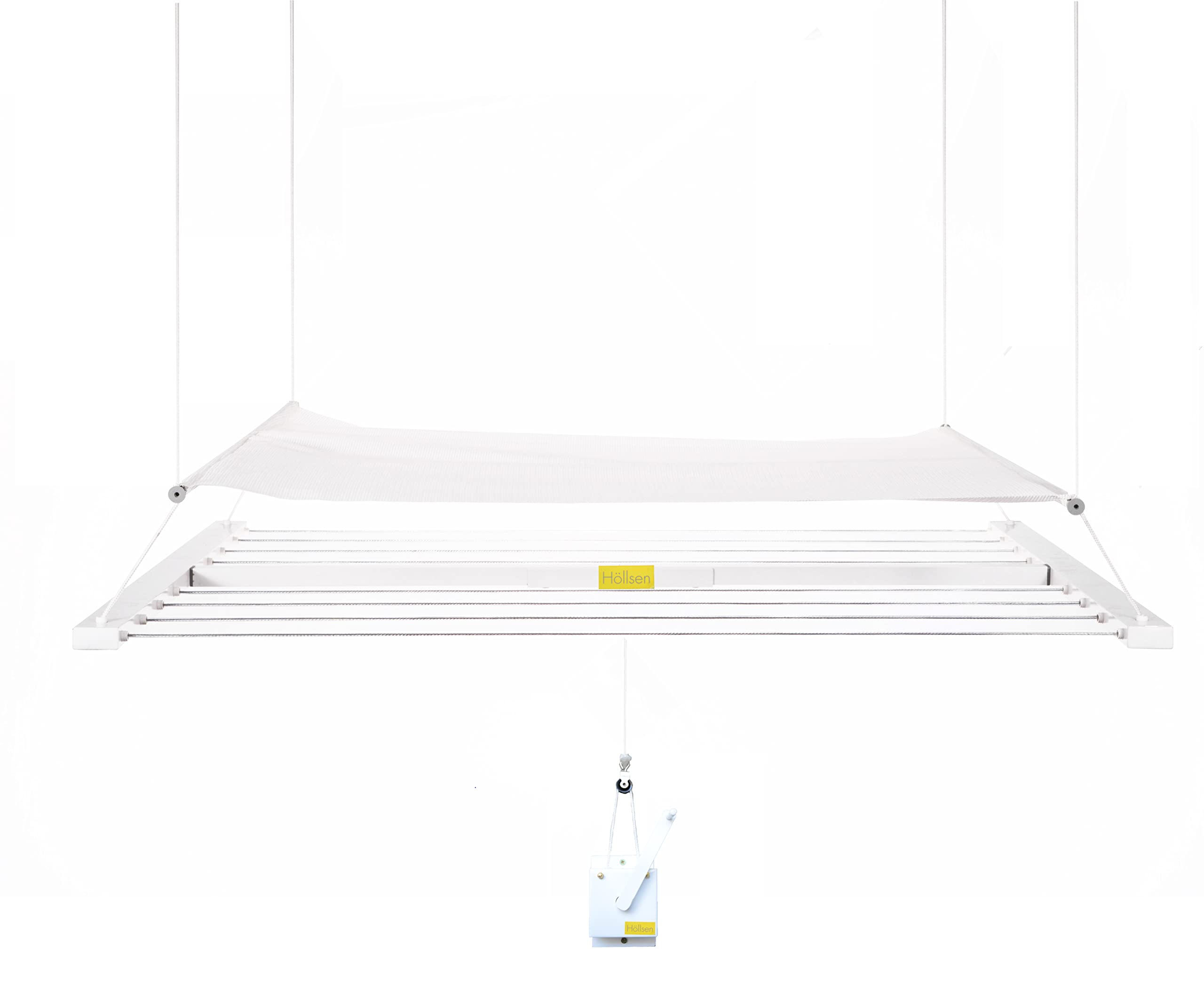 Photo 1 of Höllsen Ceiling Mounted Pulley Drying Rack – Extra Large Aluminum Clothesline for Heavy Loads – Space-Saving Laundry Solution (64" x 23.6")