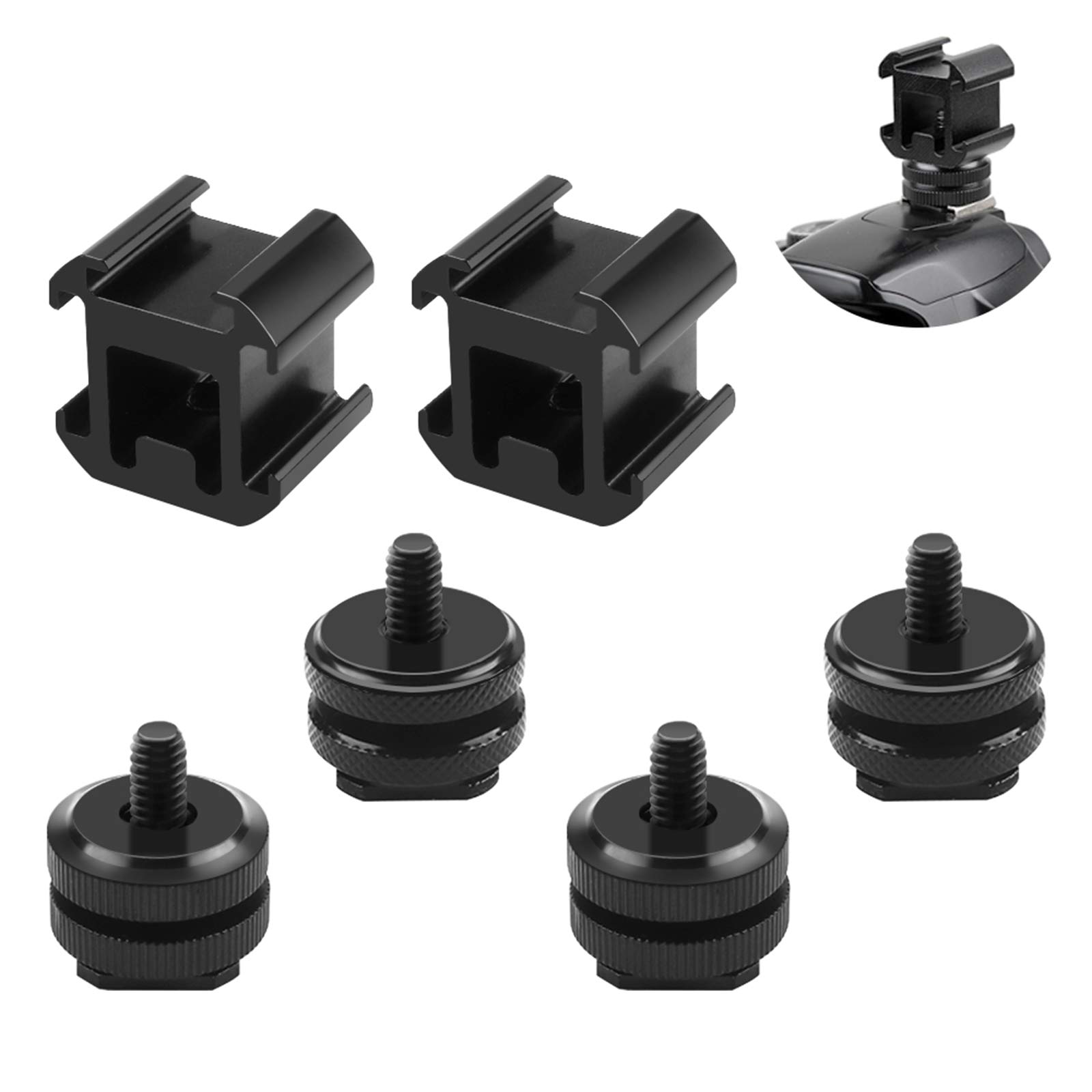 6 Pcs Camera Hot Shoe Mount Adapter, 1/4"-20 Tripod Screw Adapter and Rotary Connector for Tripod Screw to Flash Hot Shoe