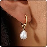 JFUKP Pearl Earrings for Women 14K Gold-Plated Earrings for Women Non Tarnish Waterproof Dangle Earring Simple 14K Gold-Plated Pearl Drop Trendy Jewelry