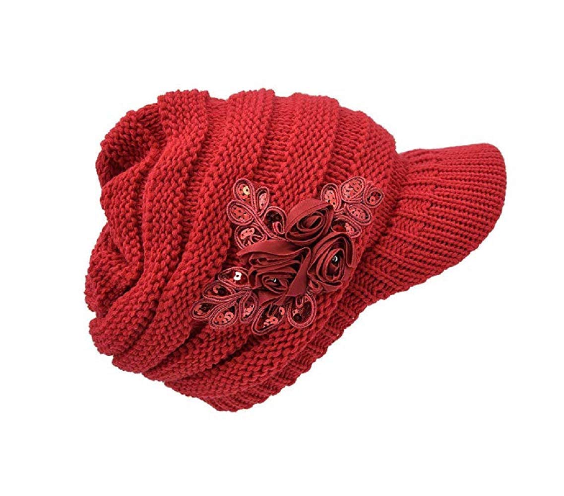 Red Crochet Hat with Floral Accents Red Crochet Hat with Floral Accents main image 2