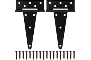 BOODVON 8 Inch T-Strap Gate Hinges, Shed Barn Door Hinges Heavy Duty, Black Tee Hinges for Wooden Fences, Yard Gate, Wrought Hardware Iron Rustproof (2Pack/Set)